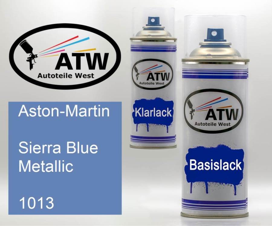 Aston-Martin, Sierra Blue Metallic, 1013: 400ml Sprühdose + 400ml Klarlack - Set, von ATW Autoteile West.